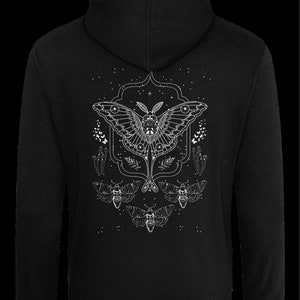 Mushroom Hoodie,Moth Hoodie,Dark Academia Hoodie,Fairycore Hoodie,Cottagecore Clothing,Goth Hoodie,Aesthetic Hoodie,Luna Moth,Alt Clothing image 2