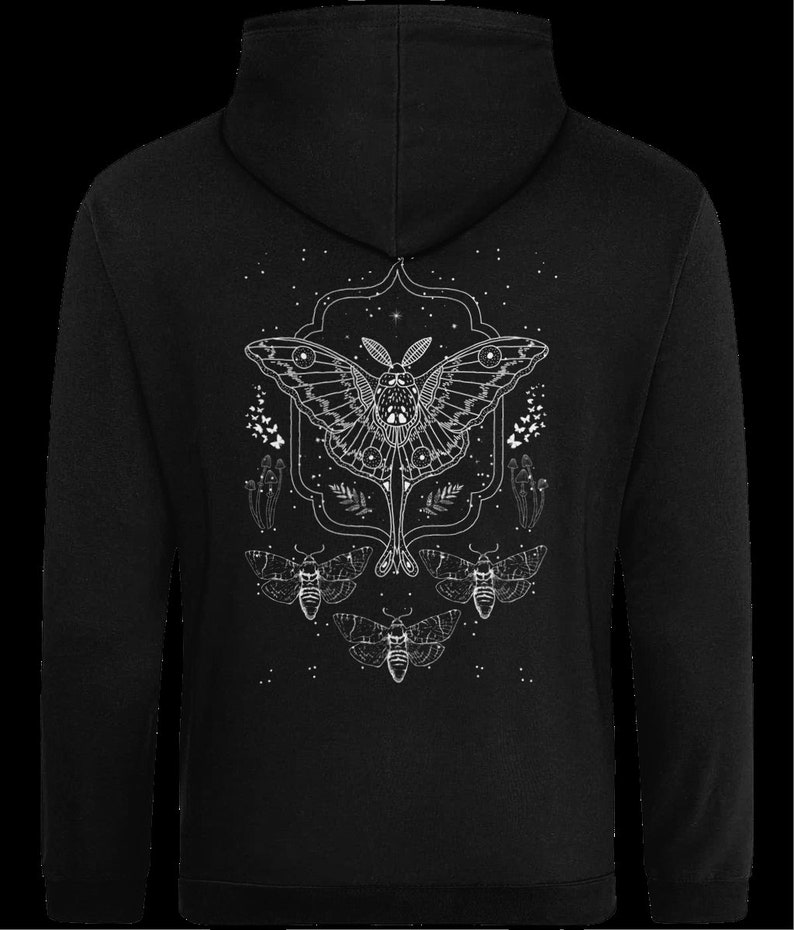 Mushroom Hoodie,Moth Hoodie,Dark Academia Hoodie,Fairycore Hoodie,Cottagecore Clothing,Goth Hoodie,Aesthetic Hoodie,Luna Moth,Alt Clothing image 2