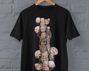 Chemise tête de poupée vintage effrayante, Halloween tous les jours, vêtements alternatifs, cadeaux uniques étranges, t-shirt art étrange, vêtements gothiques pastel, haut horreur