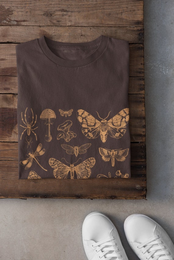 Moths and Mushrooms Tshirt, Moths Tshirt, Grunge Clothing, Cottagecore Shirt, Goblincore Clothing, Fairycore Clothing, Indie Clothing