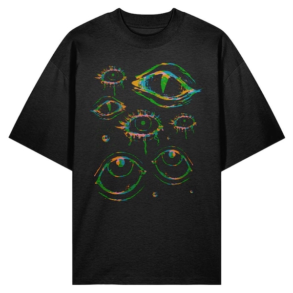 Camisa grunge de hombros caídos con ojos, ropa alternativa, ropa clowncore, camisetas alternativas, ropa pastel goth, goblincore