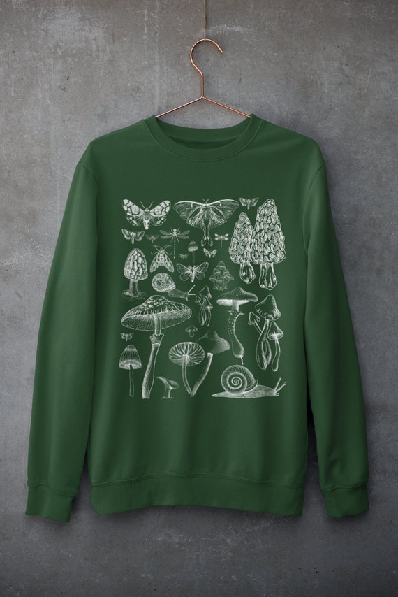 Mushroom Sweatshirt, Mushroom Sweater, Moths Sweater, Grunge Clothing, Cottagecore Clothing, Fairycore Sweater, Fungi, Goblincore Aesthetic