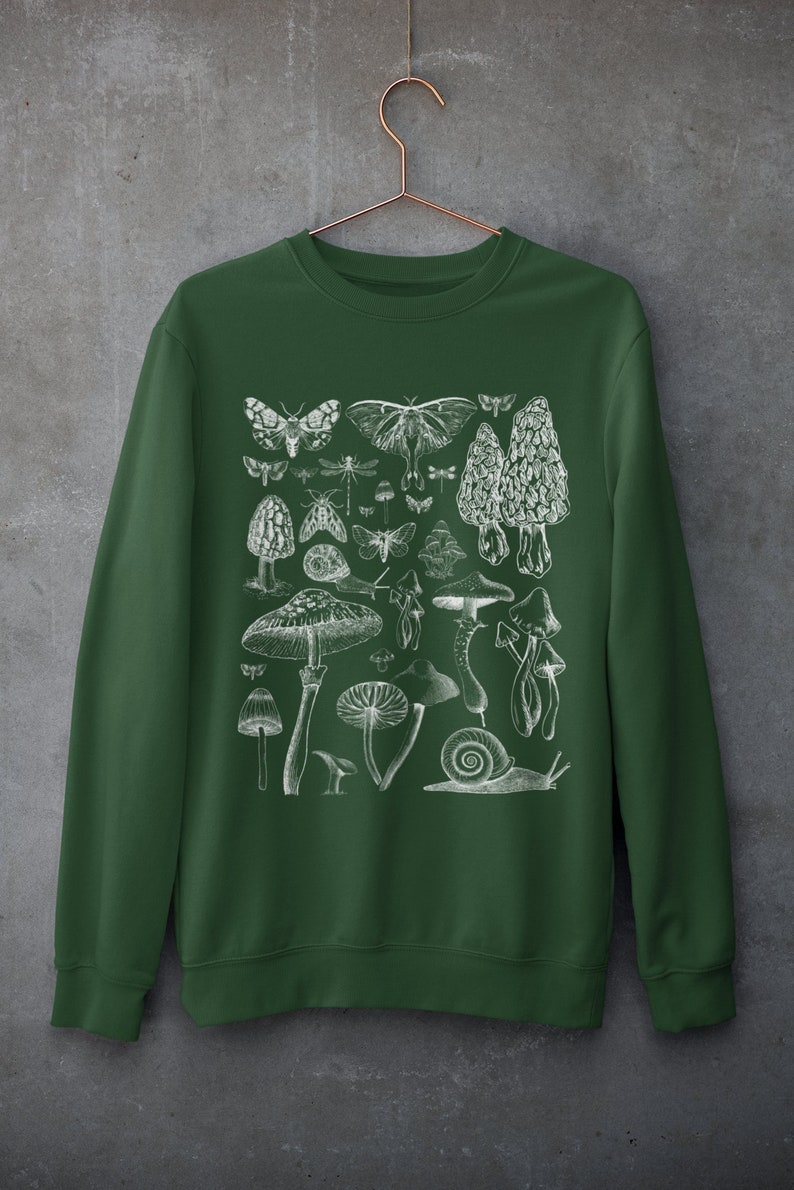 Moletom de cogumelo, suéter de cogumelo, suéter de traça, roupas grunge, roupas cottagecore, suéter fairycore, fungos, estética goblincore imagem 1