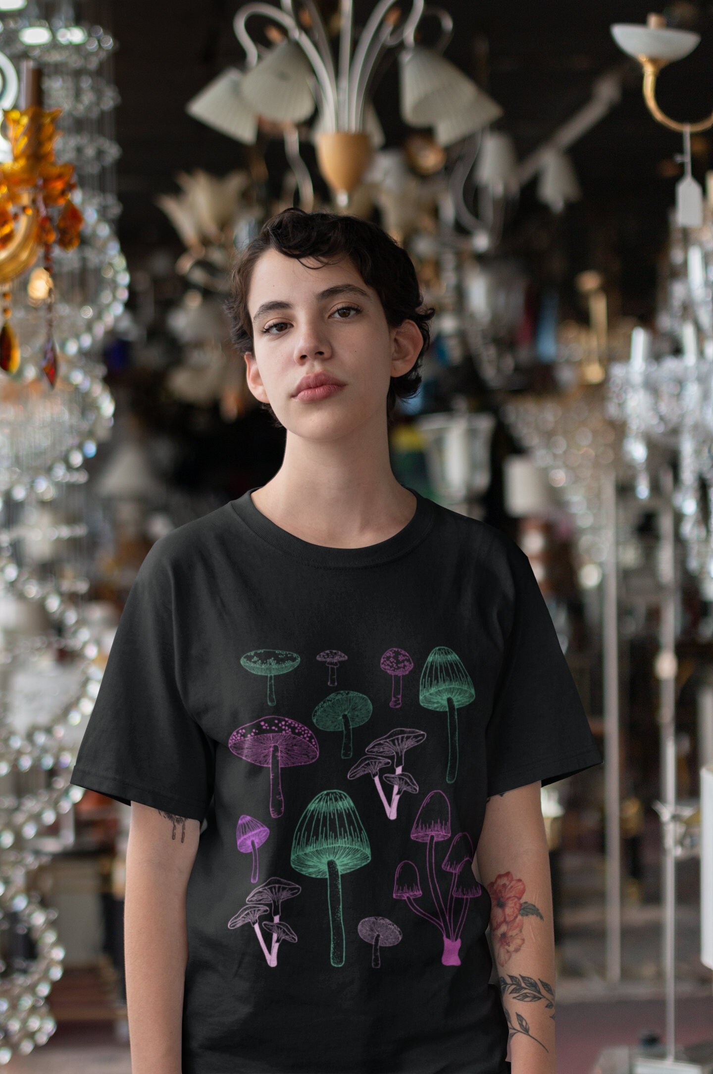  Weirdcore - Camiseta estética con ojos de hongos