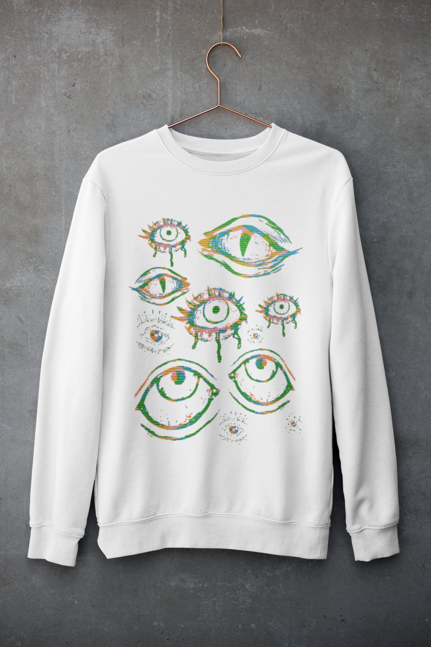Glitch Eyes Sweatshirt,grunge Clothing,alt Clothing,harajuku