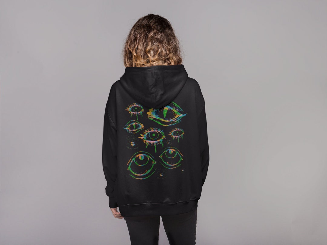 【EZKATON】24FW★ Grunge Patch Pigment Hoodie Grunge Glitch Eyes Zip up Hoodie, Pastel Goth Clothing, Alt