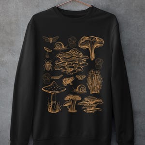 Cottagecore Mushroom Frog Sweatshirt, Goblincore Snails Moth Gothic Sweater , Dark Academia Clothing, Nature Whimsigoth Woodland Crewneck