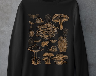 Cottagecore Mushroom Frog Sweatshirt, Goblincore Snails Moth Gothic Sweater , Dark Academia Clothing, Nature Whimsigoth Woodland Crewneck