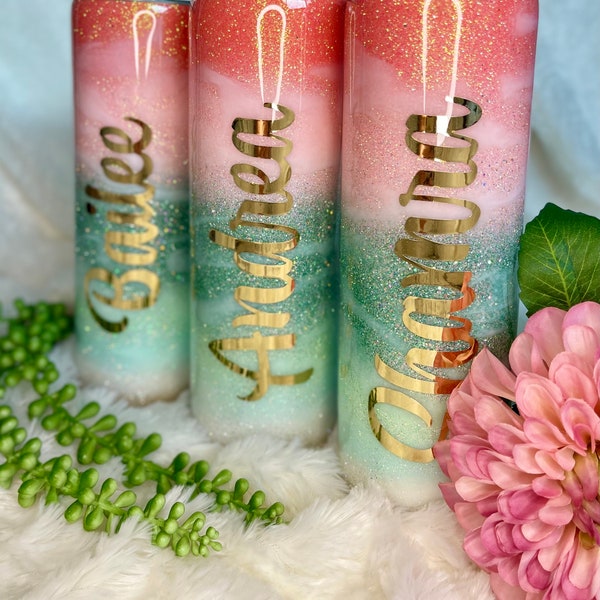 Tahitian Sunset Glitter Tumbler | Vacation Cup | Gift for Her | Bridal party gifts | Bridesmaid Tumbler | Bridesmaid Proposal