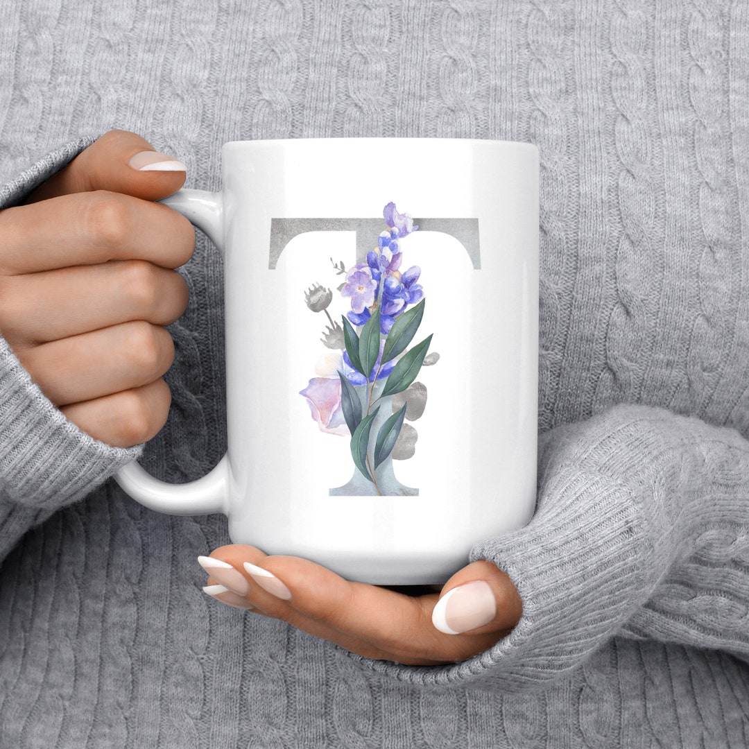 Personalized Mug, Floral Letter Coffee Mug, Mug for Mom, Mother's Day Mug, Coffee Mug Etsy