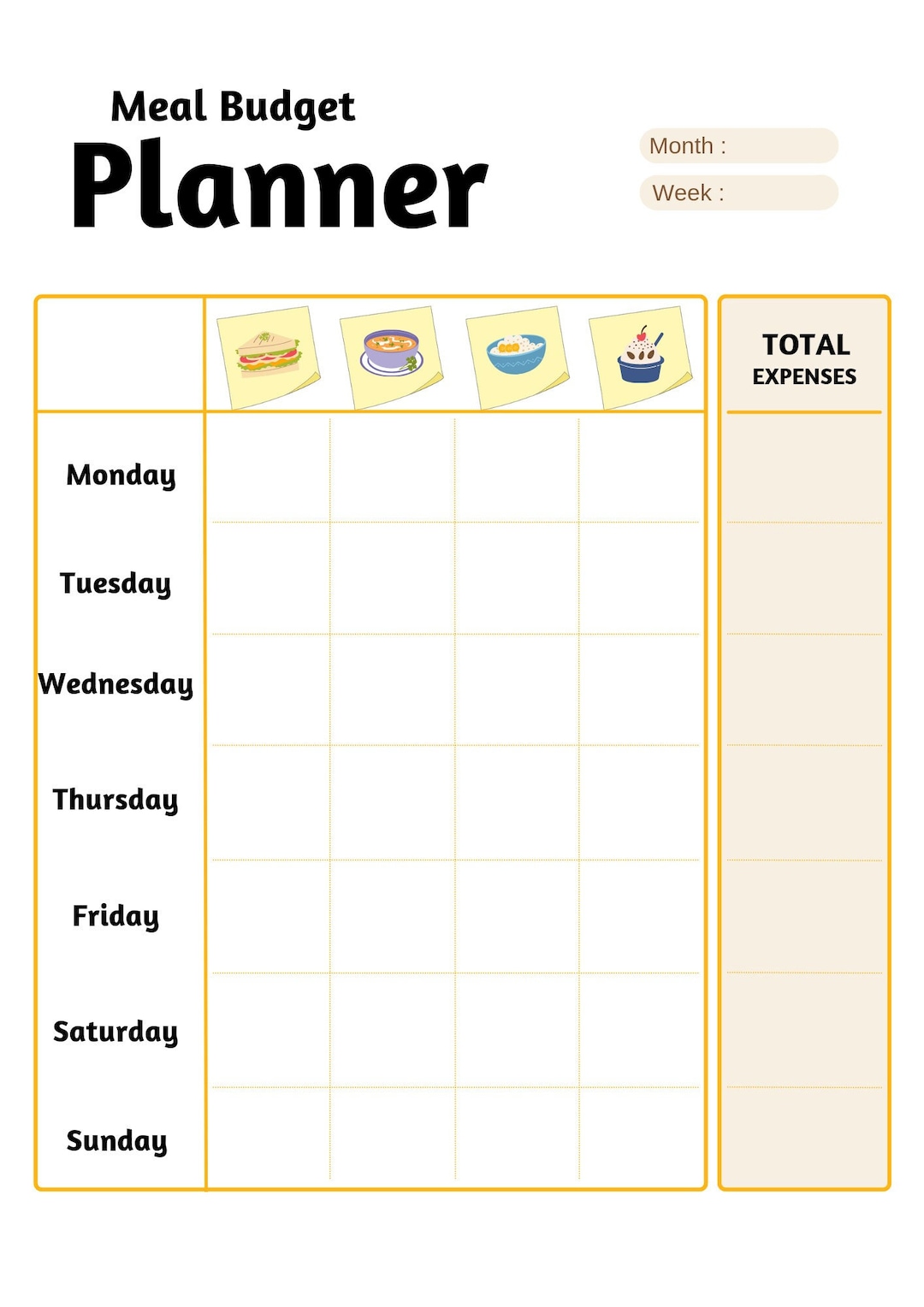 Weekly Meal Budget Planner | Budget Planner | Weekly Overview - Etsy