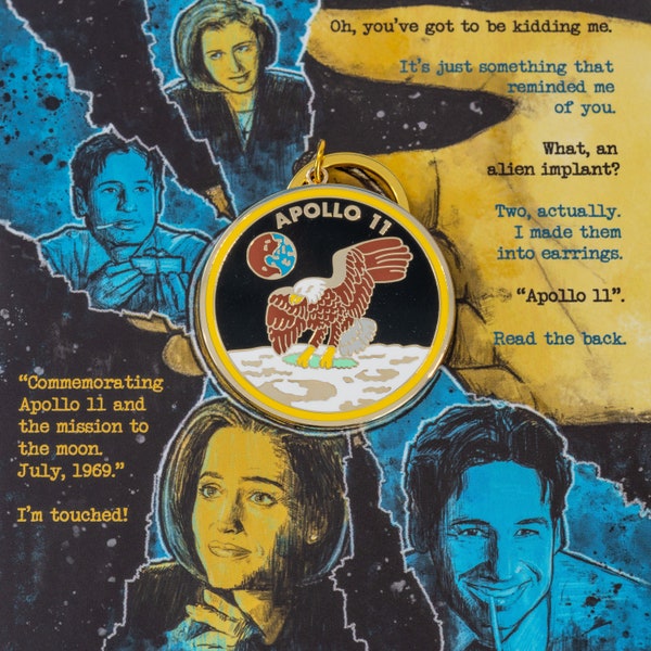 Porte-clés Apollo 11 en émail et oeuvre d'art sur le thème de X Files