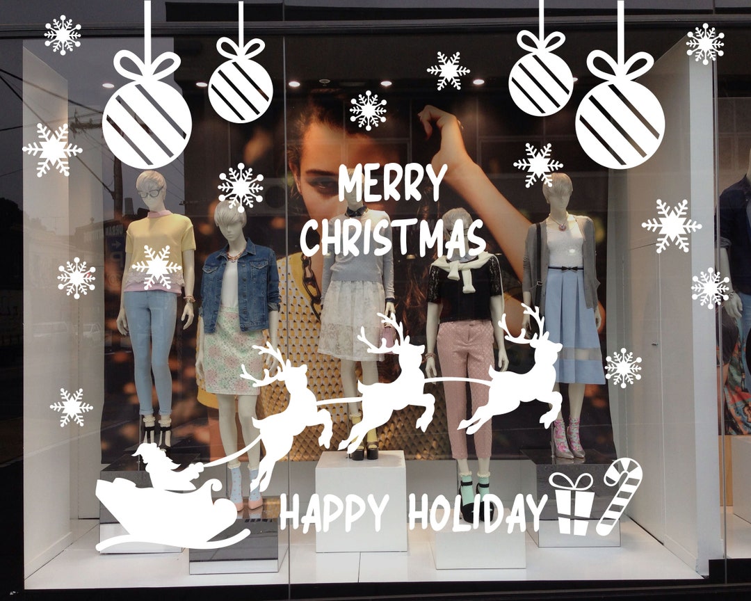 Christmas Decoration Window Stickers, Reindeers Snowflake Window Glass Sticker, Merry Christmas