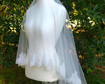 Chantilly Lace Bridal Veil with Blusher | Two Tier Veil or Floral Mantilla