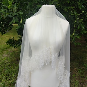 Two tier Cathedral Blusher Veil Chantilly Lace in Ivory with comb