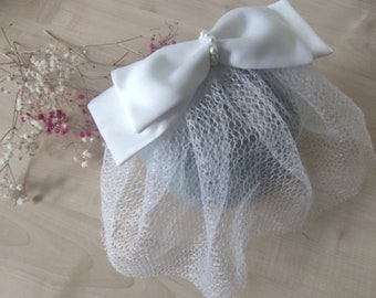 Bridal headpiece Short Wedding Birdcage Bow Veil, Bird cage veil bow