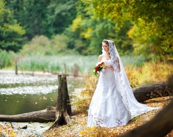 Long wedding veil  Mantilla lace wedding vail   lace vail  wedding vail  spanish vail  Cathedral long veil