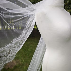 Chantilly Lace Trim Bridal Neck Scarf  super Soft Tulle, handcrafted in Ivory
