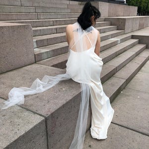 Long Bridal Neck Scarf from super Soft Tulle in Ivory-Elegant accessory