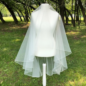 Two tier Veil Pencil edge, Minimalist simple Blusher Veil Ivory Soft Tulle