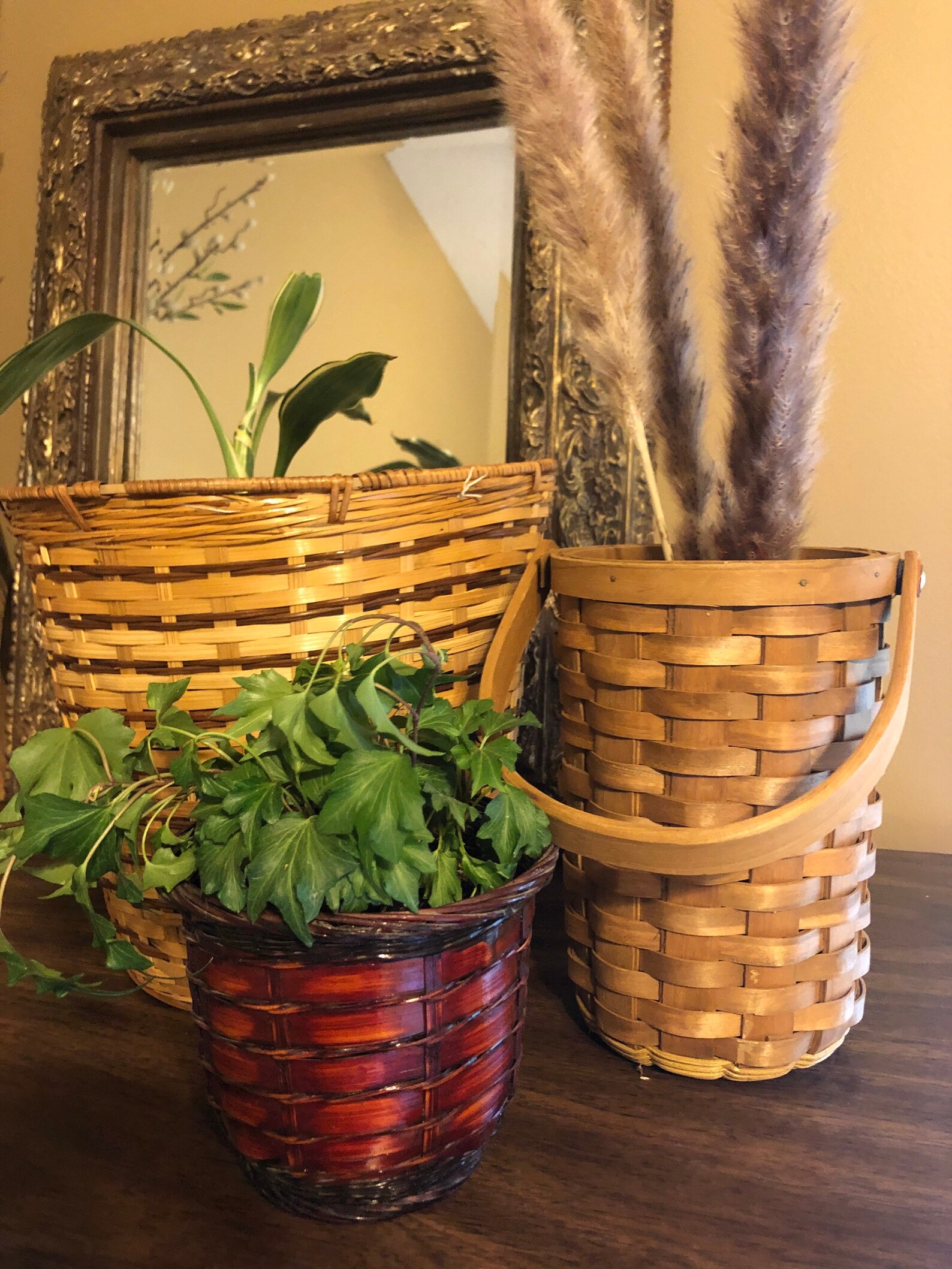Vintage wicker plant baskets set of 3 Etsy
