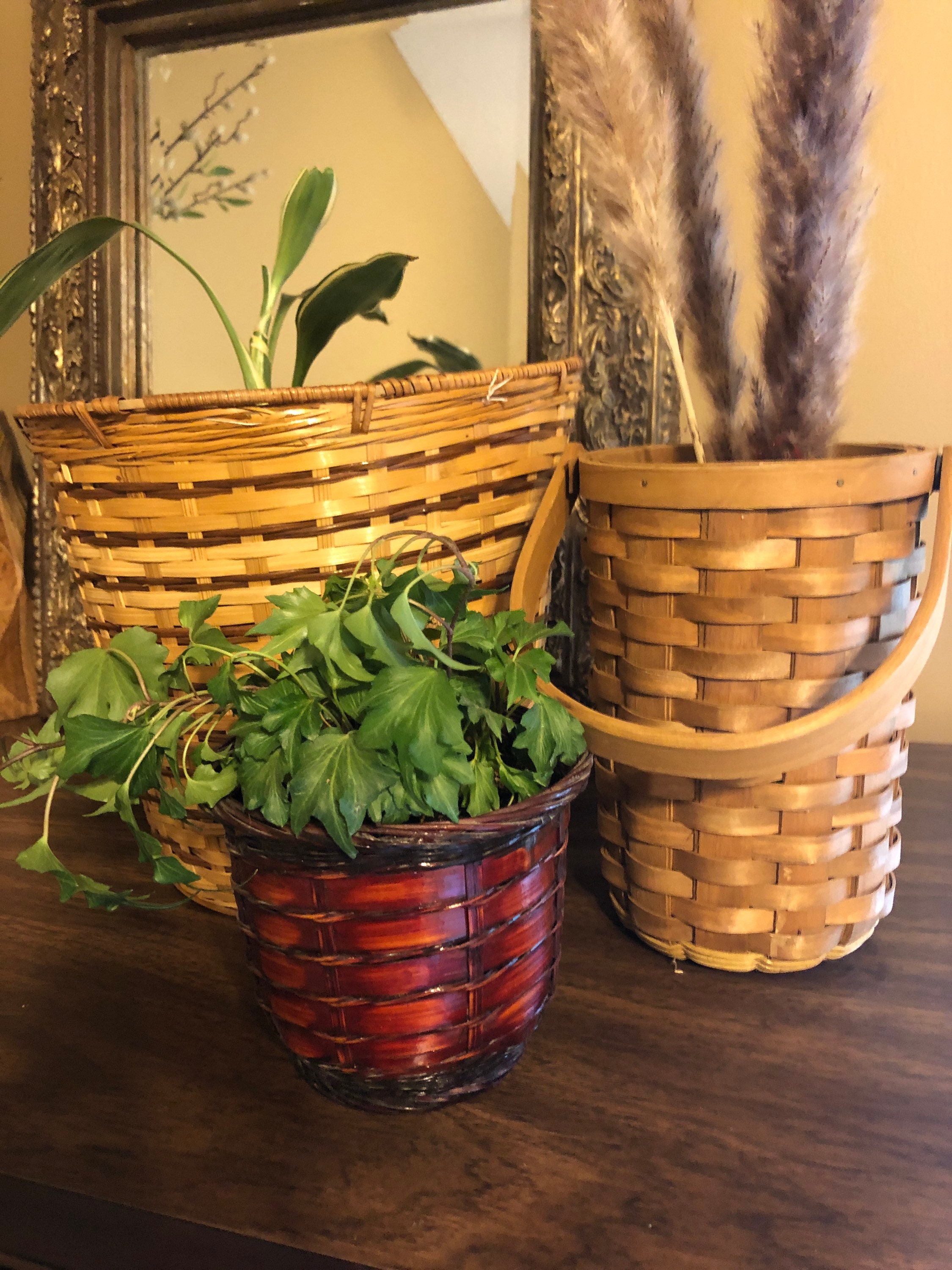 Vintage wicker plant baskets set of 3 Etsy