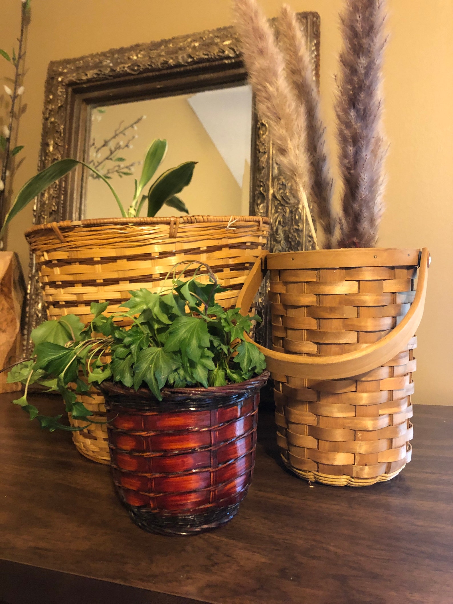 Vintage wicker plant baskets set of 3 Etsy