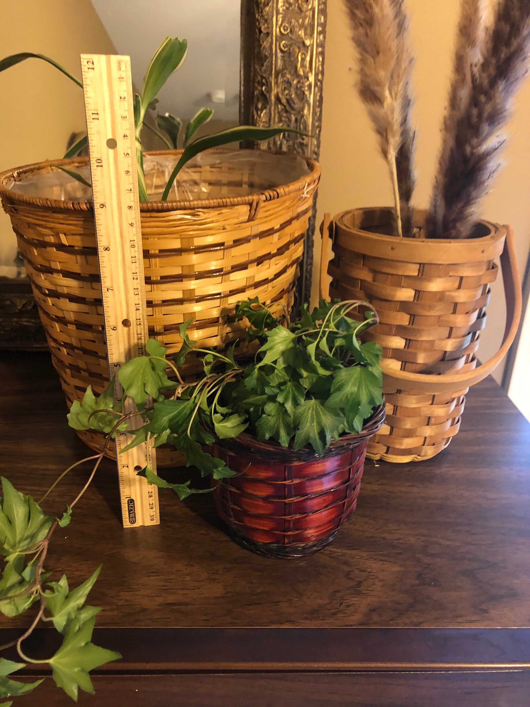 Vintage wicker plant baskets set of 3 Etsy