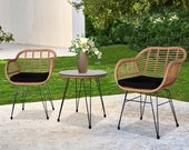 Rattan Chair Set Outdoor Furniture Wicker Chair and Table Boho Patio Rattan Furniture Rattan Coffee Table Set Garden Furniture