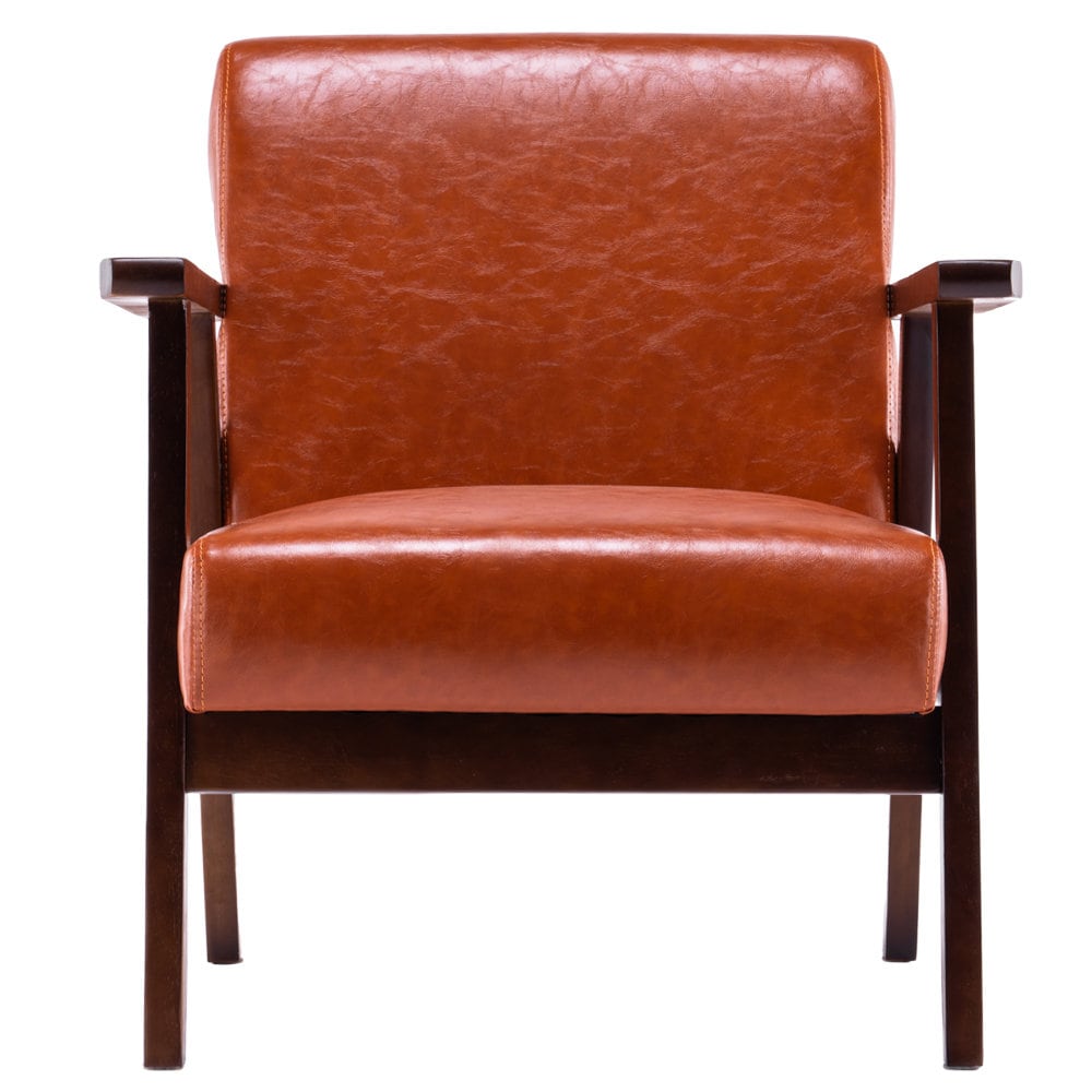 Retro Burnt Orange Armchair / Wood Frame Accent Chair / Faux Etsy