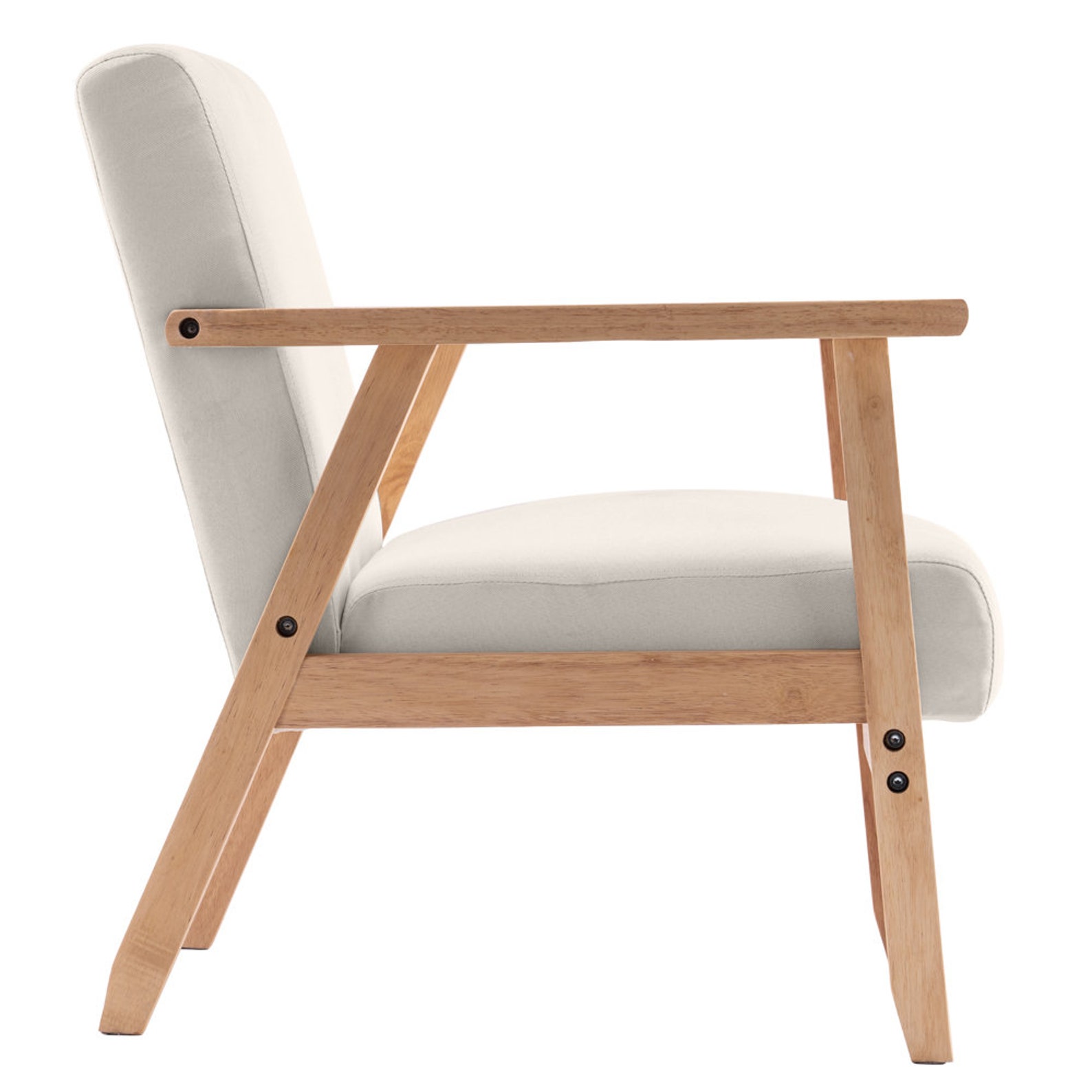 Retro Beige Armchair / Wood Frame Accent Chair / White Fabric Etsy