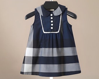 Robe à carreaux bleue pour tout-petits, jolie robe pour enfants