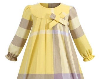 Girl / Toddler Designer Style Yellow Plaid Princess Party Dress for Kids