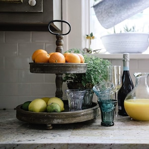 Tier Tray, Two Tiered Tray, Kitchen Decorative Organizer Tray, Metal Round Decorative Handle