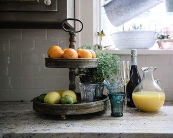 Tier Tray, Two Tiered Tray, Kitchen Decorative Organizer Tray, Metal Round Decorative Handle