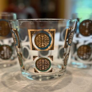 Irene Pasinski Mid-Century signed Highball Glasses (5) and Ice bucket Set