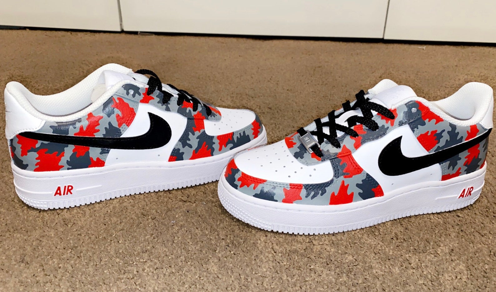 Air Force 1 Custom Camo chilli Red/black/dark Grey/white | Etsy UK