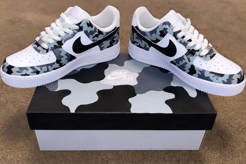 Air Force 1 Custom Camo Light Grey/Black/Dark Grey/White | Etsy
