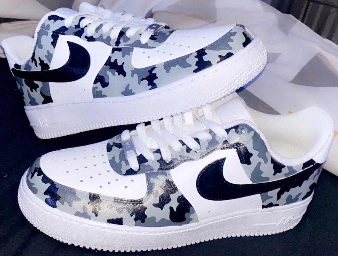 Air Force 1 Custom Camo light Grey/black/dark Grey/white | Etsy UK