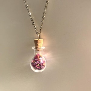 Liebestrank Rosenblüte und Goldflocken Zaubertrank Charm Halskette, Fantasy Hexe Apotheker Mini Glasfläschchen Schmuck Amortentia Romantic
