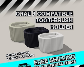 Oral B Compatible Toothbrush Holder | Stripes Pattern Wall Mount, Cable Tidy
