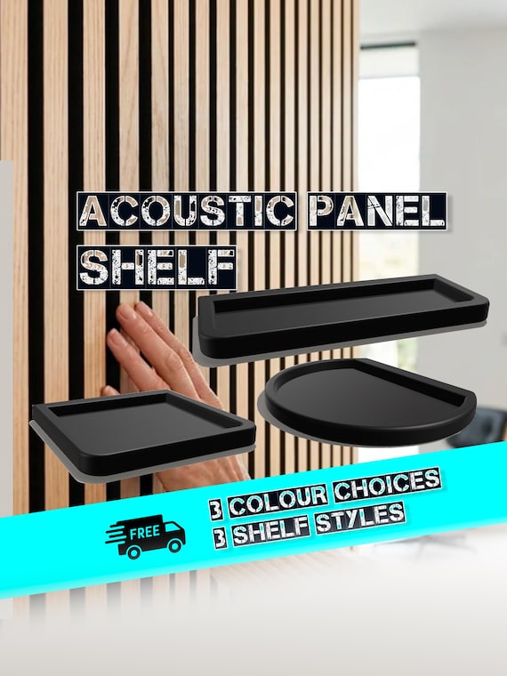 Storage for acoustic panels 13-15 mm | Acoustic panel shelf no drilling | Black wall shelf | in 3 shapes