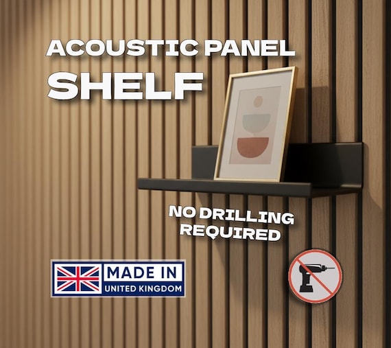 Black Acoustic Panel Floating Shelf – Screwless Fixing, UK Made Slat Wall Storage