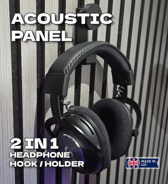 Headphone hook for Acoustic Wall Panel 2 in 1 Holder - No-drill design by 3DandFUN