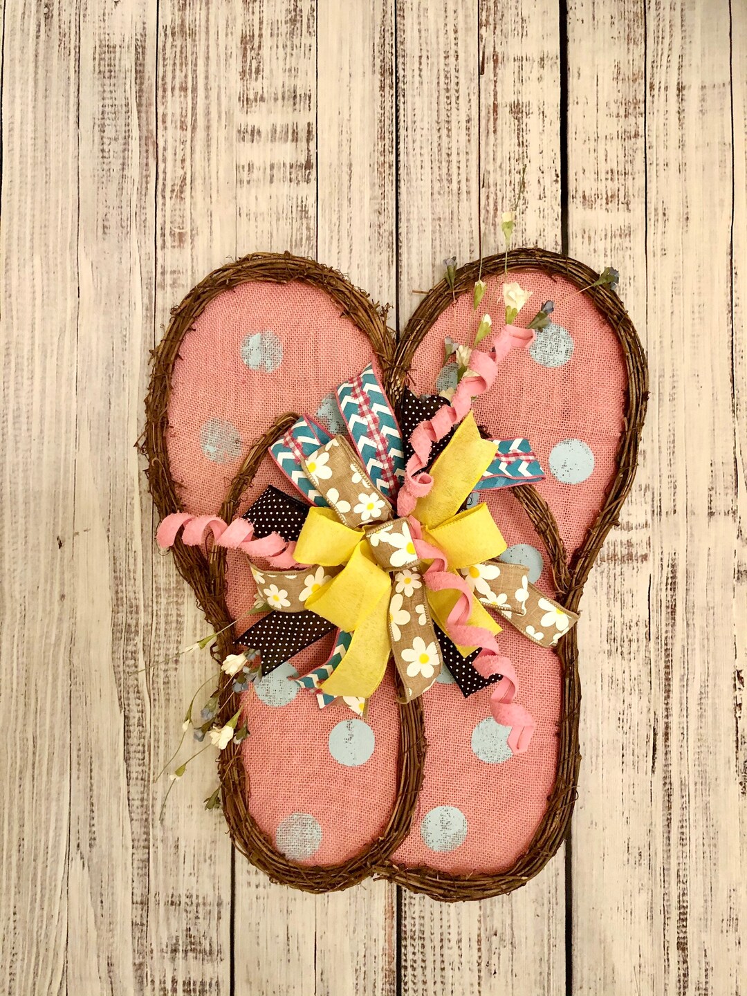 Flip Flop Summer Door Hanger: Pink Aqua Dot Beach Decor - Etsy
