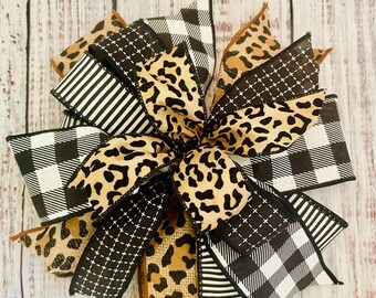 Leopard Print Layered Bow: Buffalo Plaid Farmhouse Decor