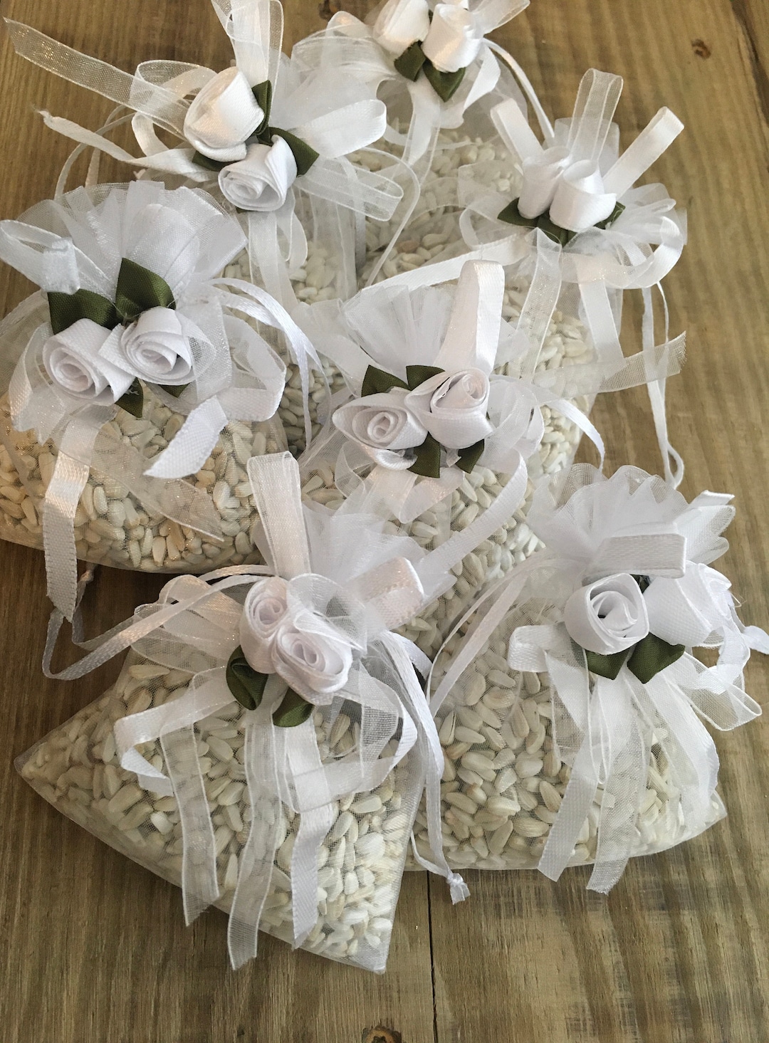 50 Wedding Favor Bird Seed Bags White Organza Bag With Roses Etsy