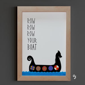 Little Viking, Viking gifts, Viking art, longboat, row row your boat, print - baby room, nursery, baby Viking.