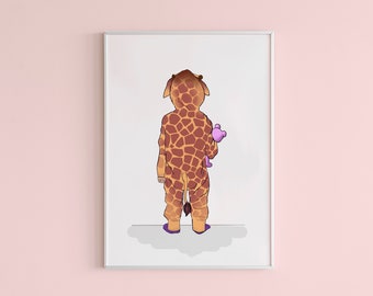 Giraffe Onesie Print // Nursery wall art, Kids room decor, Toddler decor, Unisex kids wall art, Giraffe illustration, New mum gift // A4 A5