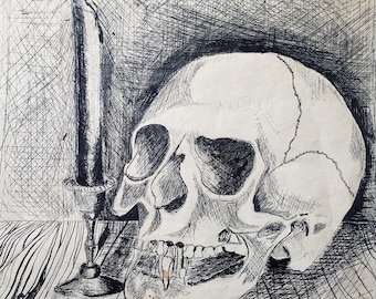 8 x 10 Griezelige schedel en kaars print, schedel schilderij, spookachtige print, Halloween-kunst, horrorkunst, griezelige kunst, Heksencadeau, Morbide kunst